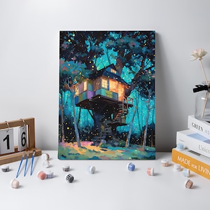 Firefly Tree House Paint By Numbers Kit: DIY Whimsical Acrylic Painting on Canvas image 5