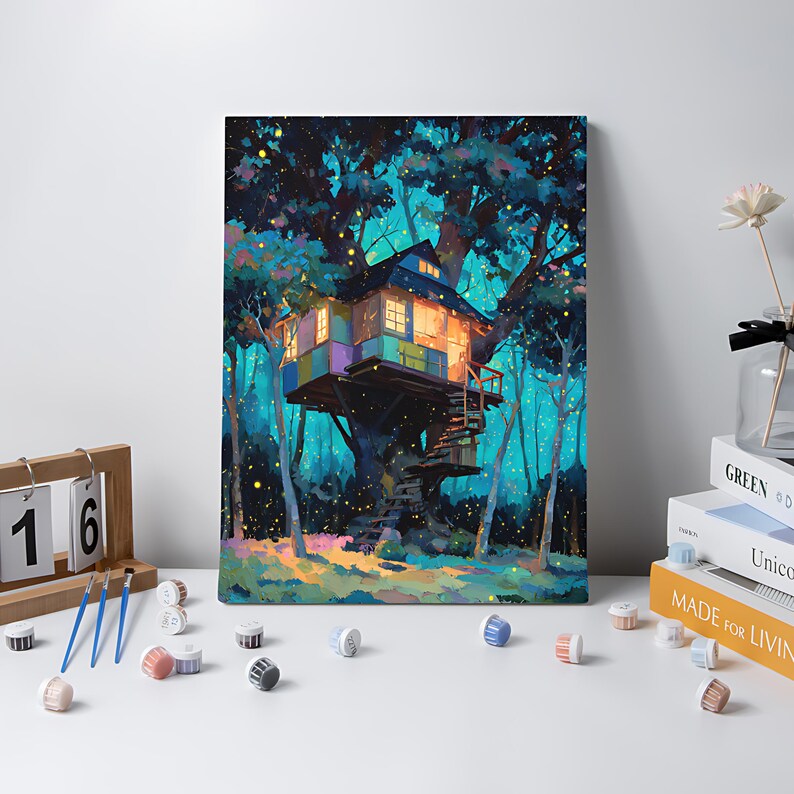 Firefly Tree House Paint By Numbers Kit: DIY Whimsical Acrylic Painting on Canvas image 5