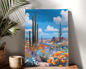 Kit di pittura con i numeri per dipingere fiori di cactus del deserto, pittura acrilica fai da te su tela