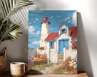 Seaside Lighthouse Paint by Numbers Kit, Beginner DIY Acrylic Painting on Canvas