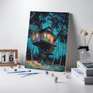 Firefly Tree House Paint By Numbers Kit: DIY Whimsical Acrylic Painting on Canvas image 8