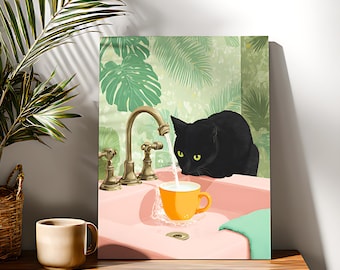 Kit di pittura con i numeri per dipingere un gatto che beve acqua, pittura acrilica fai da te su tela per principianti