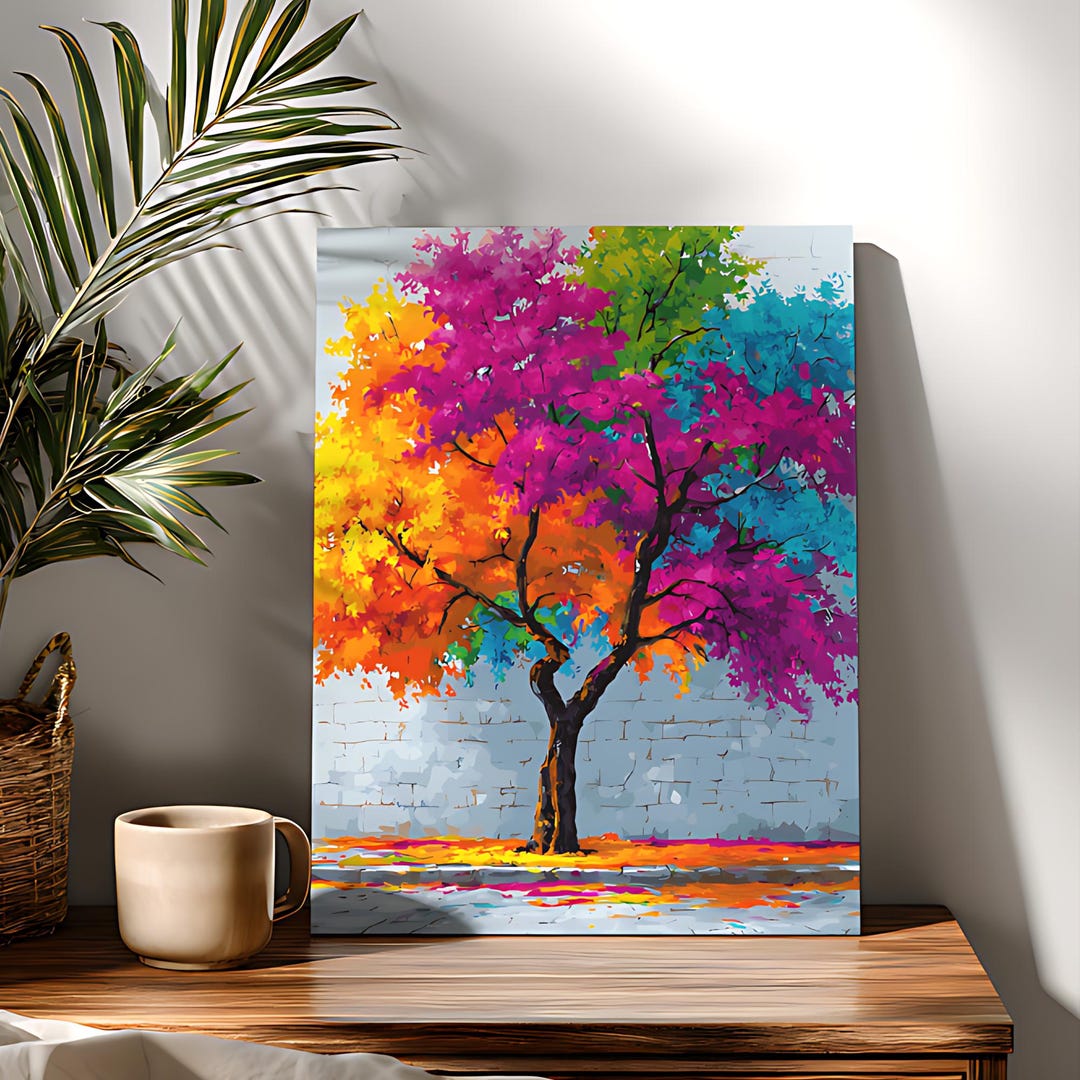 Colorful Tree Paint by Numbers Kit, Acrylic DIY Canvas Painting - Etsy