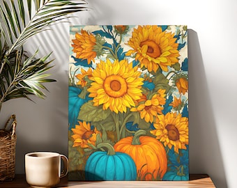 Pumpkin & Sunflower Paint by Numbers Kit: Beginner DIY Acrylic Canvas Art