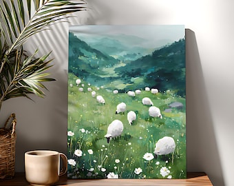 Sheep on Meadow Paint By Numbers Kit, Beginner DIY Acrylic Painting on Canvas