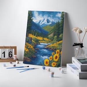 Kit de pintura por números "Valle de los Girasoles", pintura floral acrílica DIY sobre lienzo imagen 2