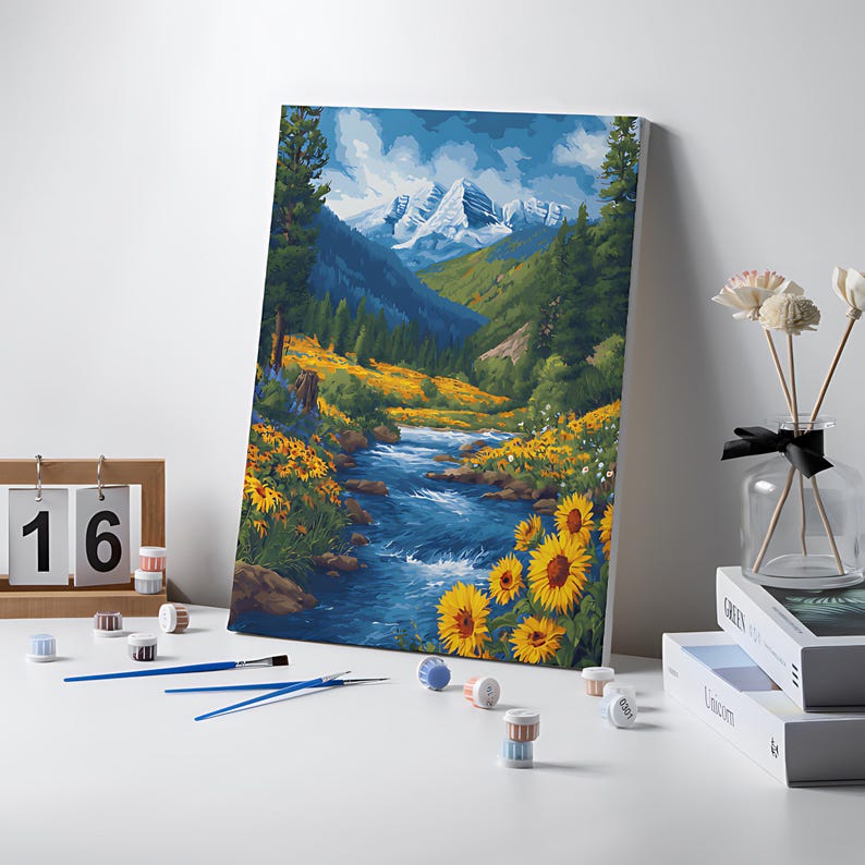 Kit de pintura por números "Valle de los Girasoles", pintura floral acrílica DIY sobre lienzo imagen 2