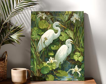 Wetland Egret Paint By Numbers for Adults, Easy Acrylic Painting Kit on Canvas