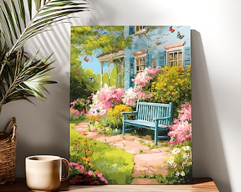 Garden Bench Paint by Numbers Kit: Beginner Acrylic DIY Canvas
