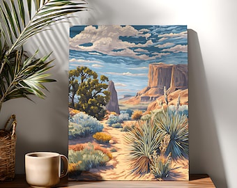 Kit de pintura por números de paisaje desértico vintage: pintura acrílica DIY sobre lienzo