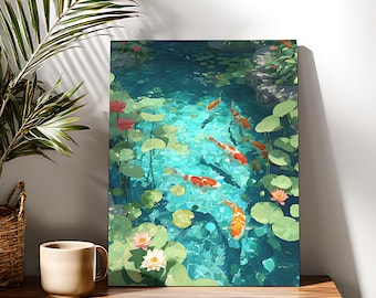 Koi Fish Paint By Numbers Kit: Lotus Flower DIY Acrylic Painting