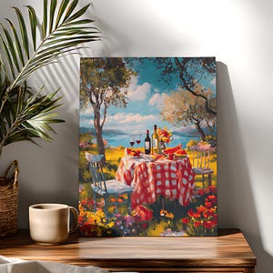 Kit de pintura por números de picnic de verano: vino y fruta, pintura acrílica DIY sobre lienzo