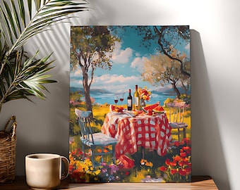 Kit de pintura por números de picnic de verano: lienzo acrílico DIY con vino y frutas