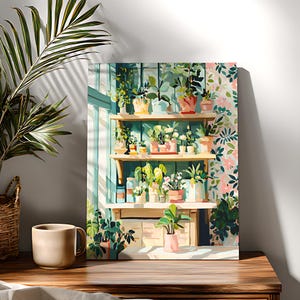 Kit de pintura por números para adultos: Plantas de interior soleadas, fácil de usar, con acrílico sobre lienzo.