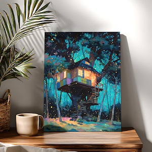 Firefly Tree House Paint By Numbers Kit: DIY Whimsical Acrylic Painting on Canvas image 1