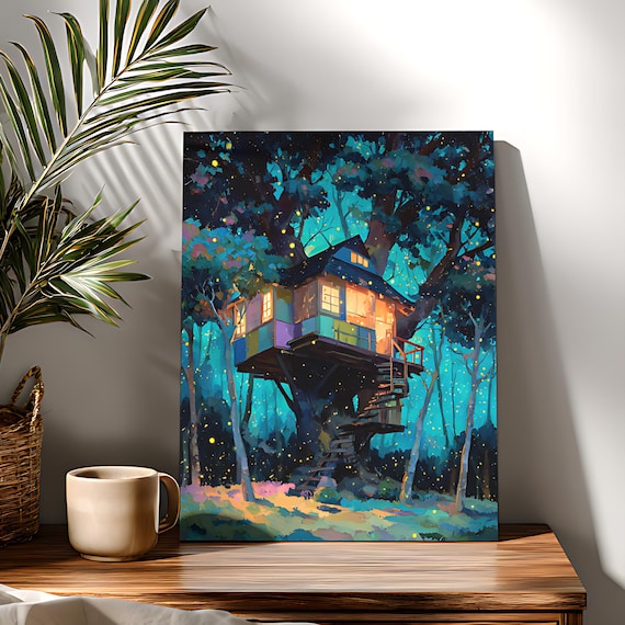 Firefly Tree House Paint By Numbers Kit: DIY Whimsical Acrylic Painting on Canvas