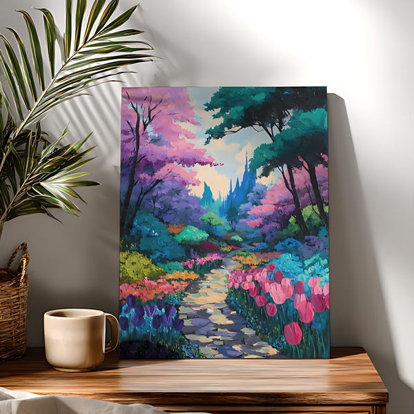 Vibrant Garden Road Paint by Numbers Kit: Floral Beginner DIY Acrylic Painting on Canvas