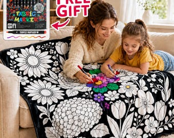 Couverture à colorier à faire soi-même, jeté d'art en polaire doux avec 24 marqueurs de tissu, couverture d'activité créative pour enfants pour cadeau d'anniversaire, décoration artisanale mignonne de salle de jeux
