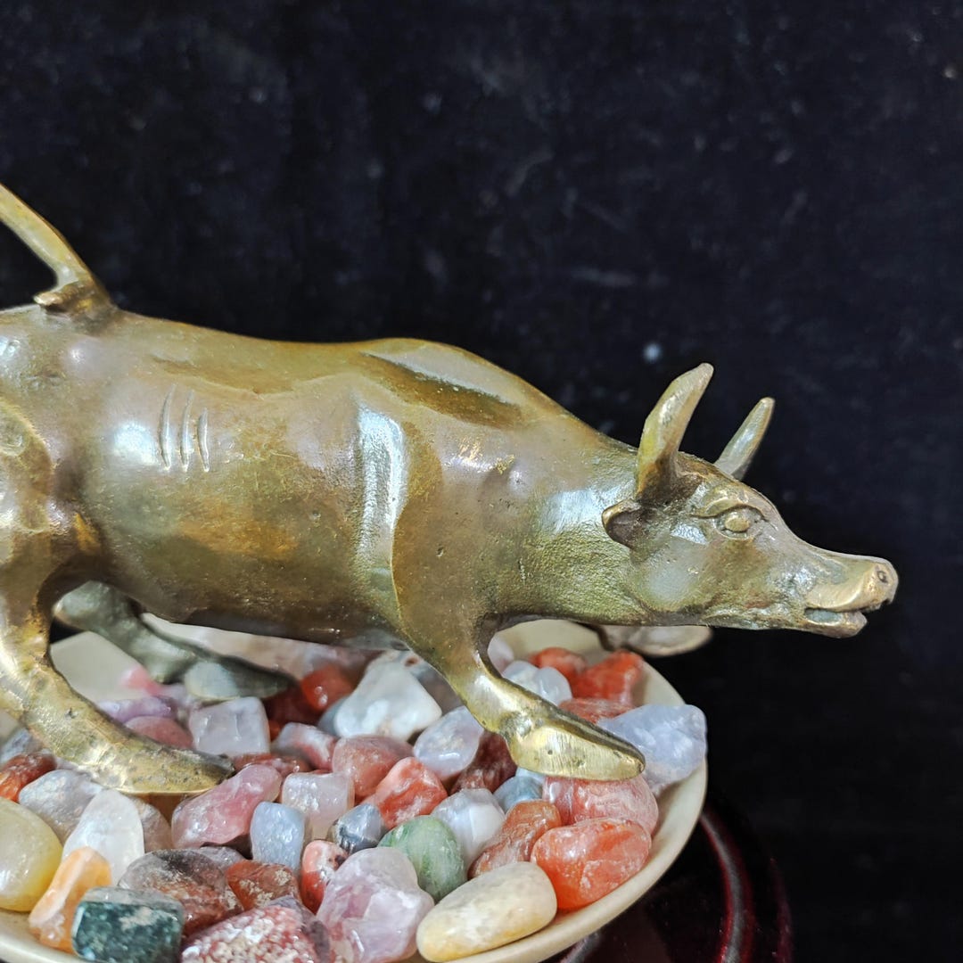 Oxgift Handmade Brass Miniature Wall Street Bull Ox Statue Feng Shui Bull ...