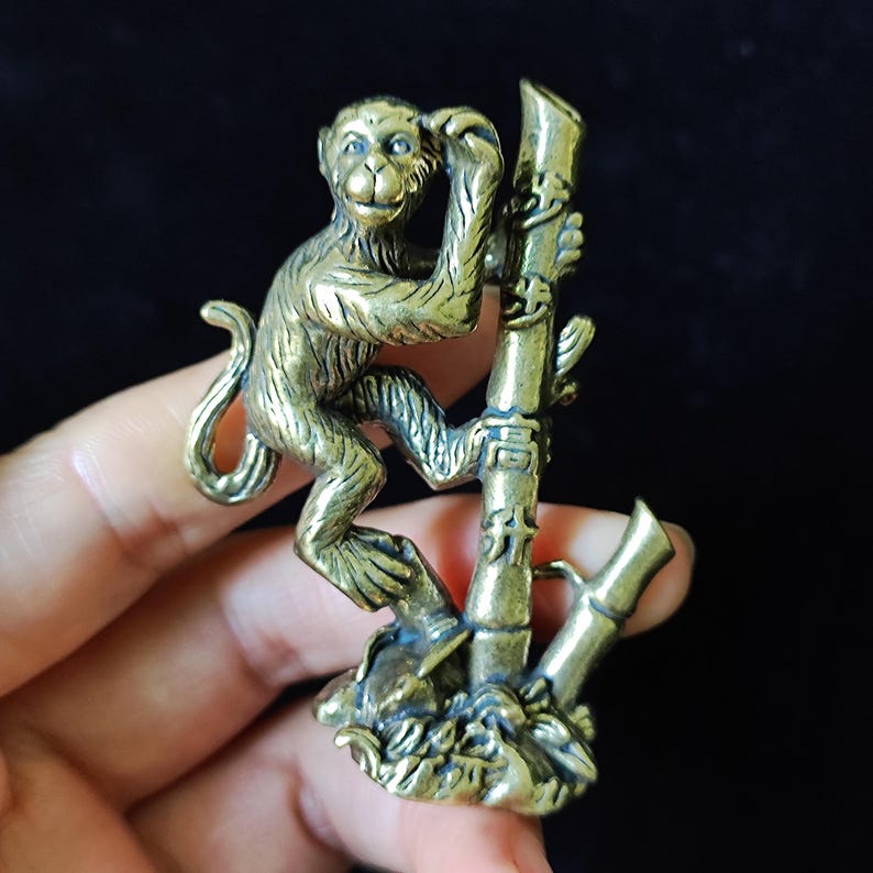Solid Monkey Solid Brass Lucky Monkeys Climbing Trees Statue Fortune Animal Figure ...