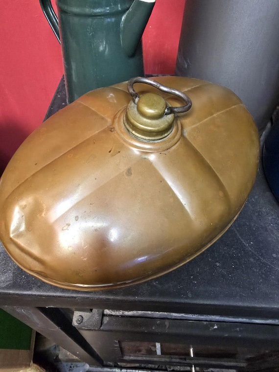 Große alte Wärmflasche kupferfarben | Vintage Bettwärmer Metall | Rustikale Kupfer Deko Ofen Kamin