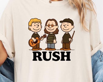 Rush Band Retro Cartoon Tee Geddy Lee Alex Lifeson Neil Peart Graphic Shirt