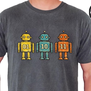 01 10 11 Robot T-Shirt, Vintage Binary Code Graphic Tee
