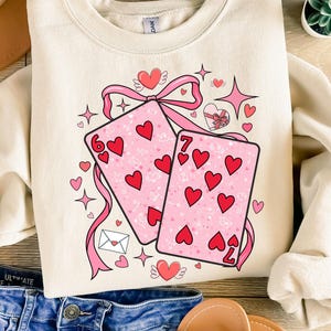 Valentine Playing Cards Hoodie or Sweatshirt, Coquette Heart 6 7 Design, Cozy Valentine GiftWomen