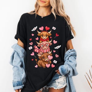 Valentine Highland Cow Shirt Love Cow Design Pink Graphic Tee image 11