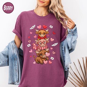 Valentine Highland Cow Shirt Love Cow Design Pink Graphic Tee image 12