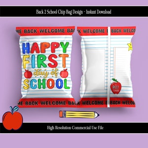 Commercial Use, Back To School, School Year,Chip Bag, Pre-Designed Template, Chip Bag, Treat Bags,Favor Bags, Party Favors, Instant Download