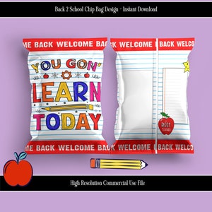 Commercial Use, Back To School, School Year,Chip Bag, Pre-Designed Template, Chip Bag, Treat Bags,Favor Bags, Party Favors, Instant Download