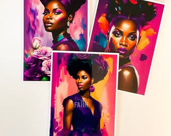 Notecards, Greeting Cards, Just Because Cards, Black Greeting Cards, African American Cards, Purple Lover, Mother's Day, Set of 6, Notecards