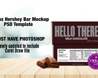 Candy Bar Mockup, Candy Bar Wrapper  Mockup, 1.55 oz Candy Wrapper, Instant Download Template, Photoshop Mockup ,Corel Draw, Mockup Template