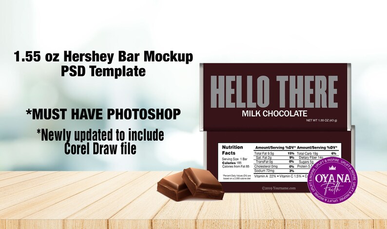 Candy Bar Mockup, Candy Bar Wrapper Mockup, 1.55 oz Candy Wrapper, Instant Download Template, Photoshop Mockup ,Corel Draw, Mockup Template image 1