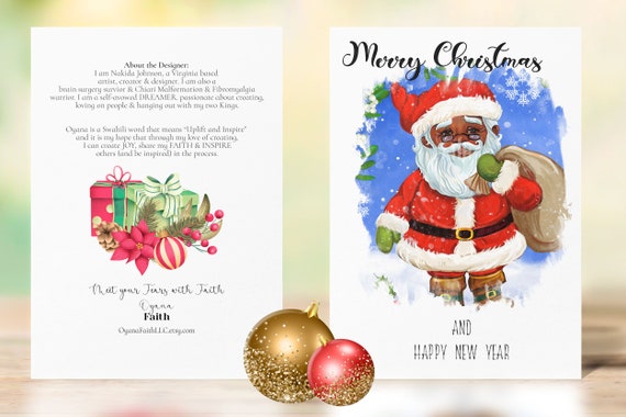 Black Santa, African American Santa, Christmas Card, Black Christmas Cards, Black Greeting Cards, A7 Card, Set of 10 Il_570xn