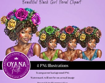 Fashion clipart girl, Black woman clipart, Floral clipart,   Commercial Use