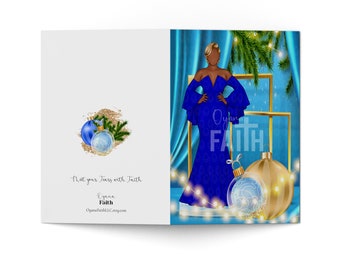 Greetings Cards, Christmas Card, African American, Black Christmas Cards, Black Woman Cards, Black Greeting Cards, Elegant, Blue Christmas