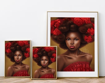 Digital Download, Digital Painting, AI Art Design, African-American Woman, Wall Art, Greeting Cards, Commercial Use