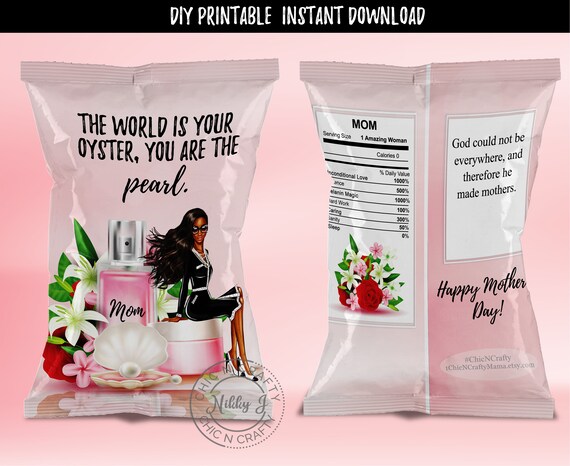 DIY Printable, Mother's Day, Melanin, Floral, Chip Bags, Treat Bags, Favor Bags, Party Favors,Favors,Digital, PRE-DESIGNED 111 Il_570xn