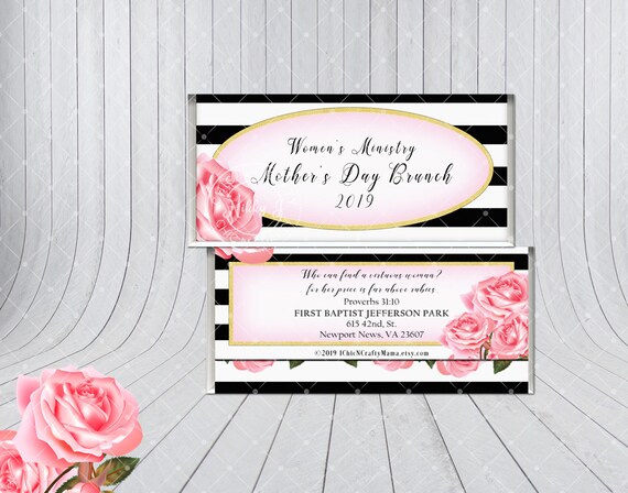 Commercial Use, Black and White, Pink Rose,Candy Bar Wrapper, Candy Bar Template, INSTANT DOWNLOAD Il_570xn