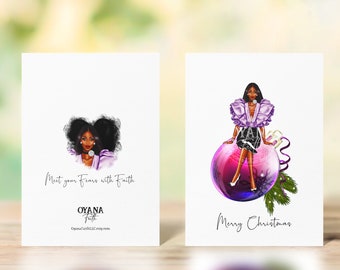 Christmas Card, African American, Afro Art, Black Woman Greeting Card, Black Greeting Cards,Ethnic Greetings Cards, Elegant Purple Christmas