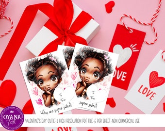 African American Valentine's Kids Cards, Printable Valentine's Card, Valentine's Day Card, Valentine's Gift, Valentine's, Instant Download