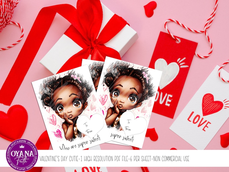 African American Valentine's Kids Cards, Printable Valentine's Card, Valentine's Day Card, Valentine's Gift, Valentine's, Instant Download image 1