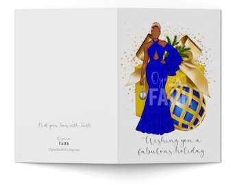 Sorority Inspired, Greeting Card, Christmas Card, Blue & Gold Christmas, Black Christmas Cards, Black Greeting Cards,  Christmas A7 Card