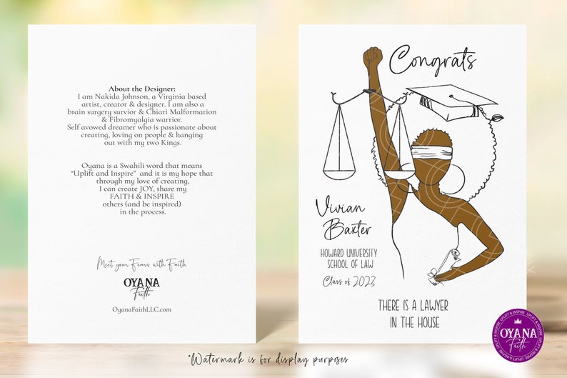 Law School Graduation, Lawyer Graduation Card, Personalized Gift, Greeting Card for Her, Black Grads, Black Lawyers, HBCU Grad image 1