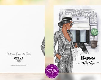 Boss Lady Birthday Card, Black Greeting Card, Best Friend Card