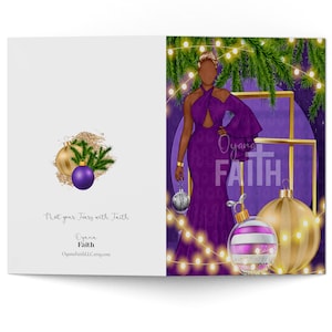 Greetings Cards, Christmas Card, African American, Black Christmas Cards, Black Woman Cards, Black Greeting Cards, Elegant, Purple Christmas