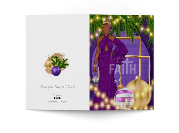 Greetings Cards, Christmas Card, African American, Black Christmas Cards, Black Woman Cards, Black Greeting Cards, Elegant, Purple Christmas Il_570xn