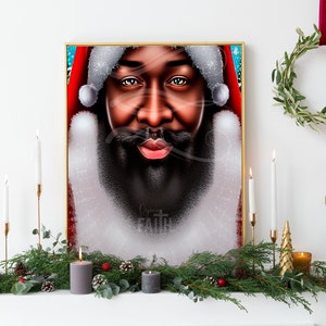 Digitaler Download, Black Santa, African American Santa, Weihnachtsgrafik, Weihnachts-Grußkarte, Sublimation Clipart, PNG, kommerzielle Nutzung